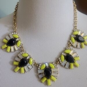 J. Crew Bright Yellow Opalescent and Navy Statement Necklace